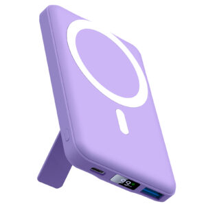 AOGUERBE for Mag-Safe Portable Charger, 10000mAh Magnetic Power Bank 22.5W Fast Charging,Mini Battery Pack Wireless with LED Display&Foldable Stand for iPhone 17/16/15/14/13/12 Series (Light Purple)